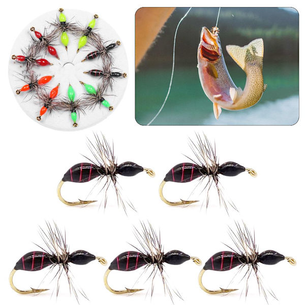 5 stk Insekter Krog Fluefiskeri SORT 12# 12# black 12#-12#