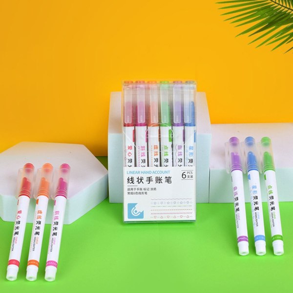 6st Curve Highlighter Pen Markers Pen Färg