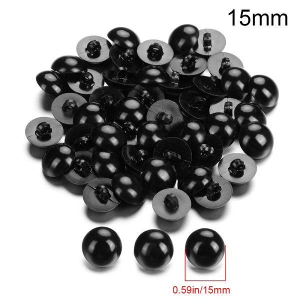 50st Black Safety Eyes Dolls Tillbehör 15MM 15mm