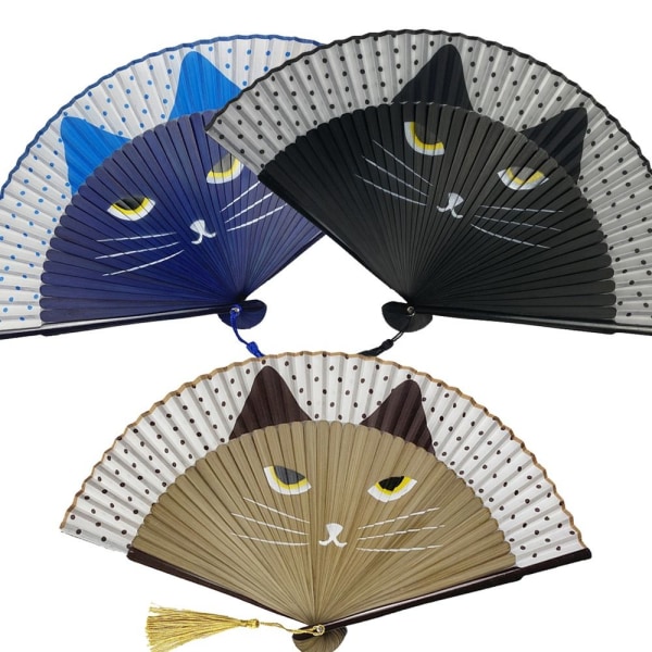 Cat Head Silk Fans Japan Style Hand Fans BRUN Brown