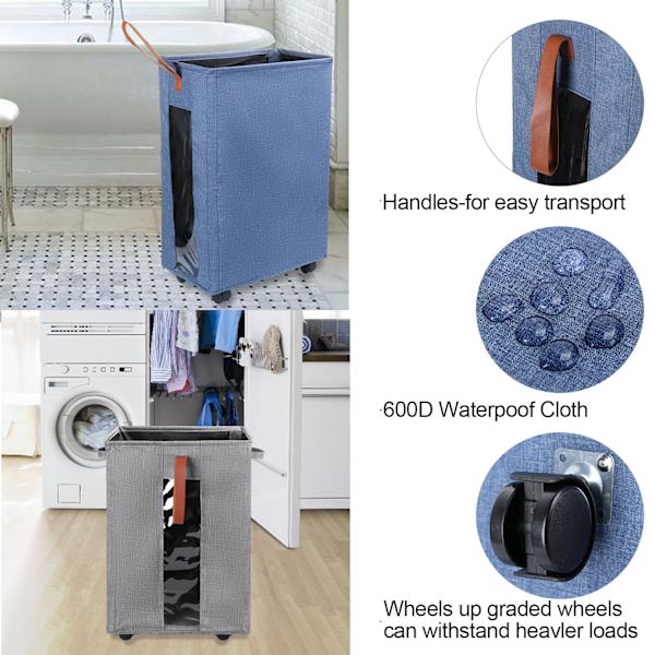 Rolling Wheels Laundry Hamper Vaatekori SININEN 2 Blue