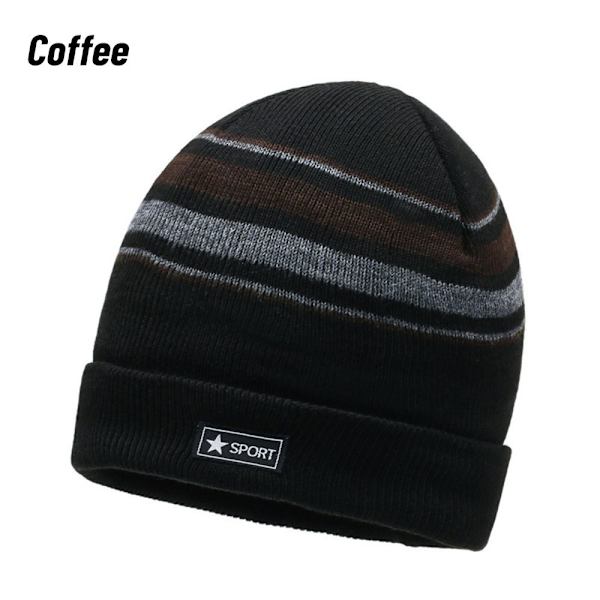 Neulotut Stripe Beanies Talvi Syksy Hatut KAHVI Coffee
