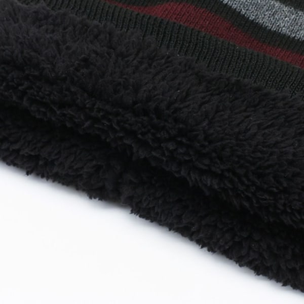 Stickade Stripe Beanies Vinter Höst Mössor SVART Black