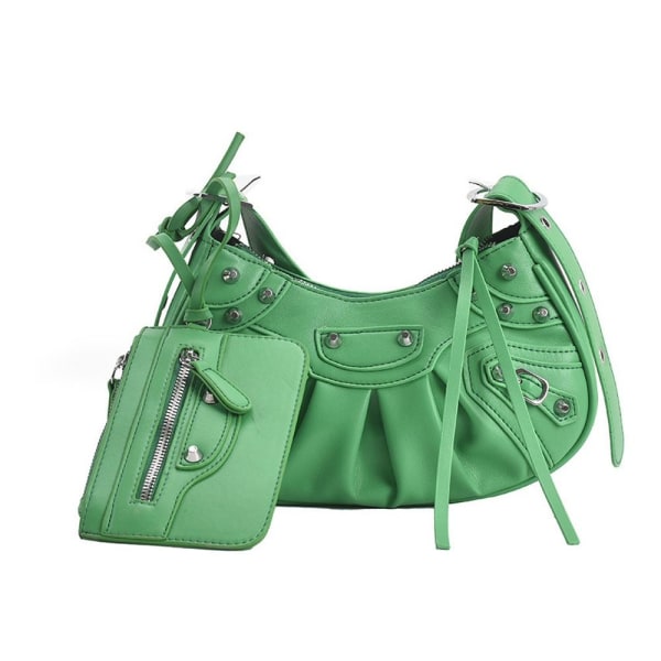 PU-lädernit dubbad axelväska Designer Crossbody-väska Green