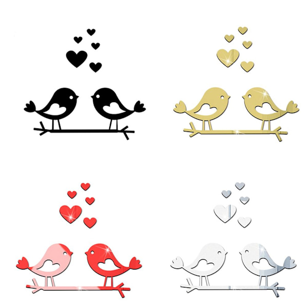 Branch Bird Mirror Wall Stickers Mural Sticker SØLV silver