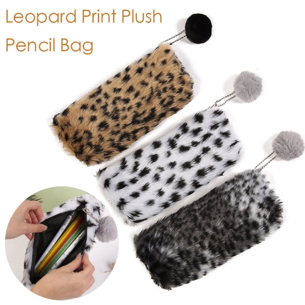 Leopard Print Pehmokynälaukku Hiuspallokynäsäilytyspussi White