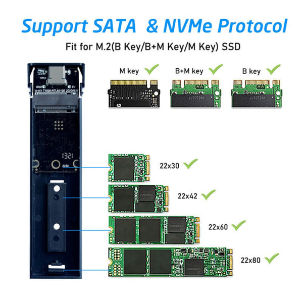 M.2 SSD-deksel USB 3.1 til NGFF NVME Adapter Converter MODELL-1 Model-1