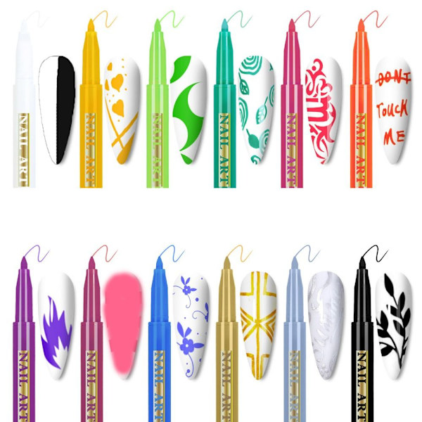 Nail Art Graffiti Penna Abstrakta Linjer VIT white