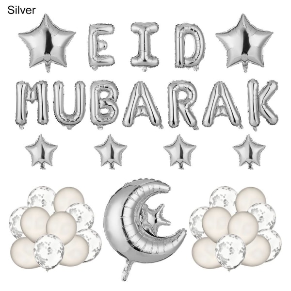 Eid Mubarak Ballonger Uppblåsbara Leksaker SILVER SILVER Silver