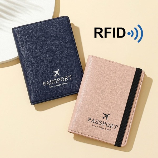 RFID-läderpassväska Passhållare BLÅ Blue
