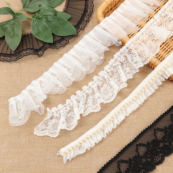 3D plissert mesh blondestoff volangstrim 4