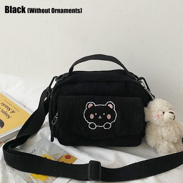 Mode manchester Cartoon Bear Print Axelväskor SVART black