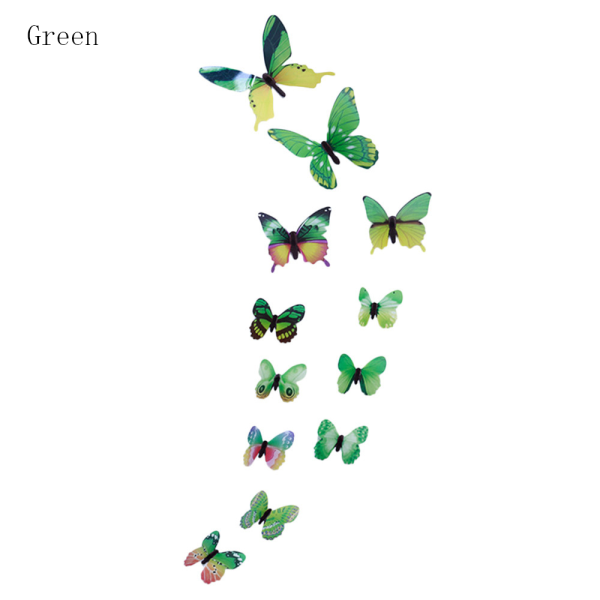 12 kpl Valoisia 3D-perhosseinätarroja Perhoset hehkuvat green