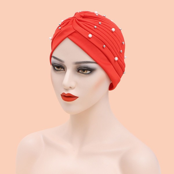 Solid Folds Turban Scarf Islamiska Inre Hijab Kepsar watermelon red