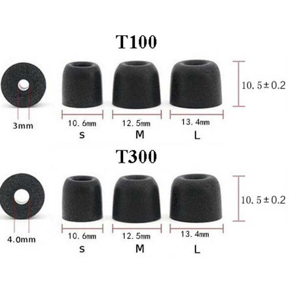 Erstatningsørespisser T100 T200 T300 T400 GRÅ T400 L1 PAR 1 PAR grey T400 L1 Pair-1 Pair