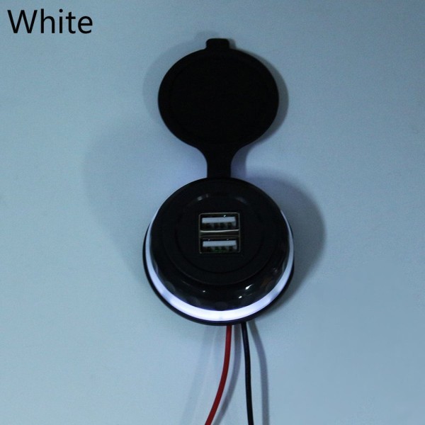 1 Stk Bilopladerstik Dobbelt USB-porte LED Circle HVID white