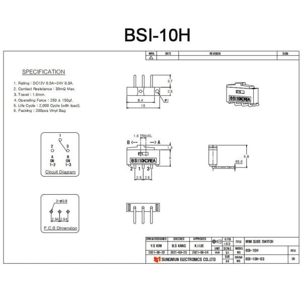 5 STK Slide Switch Vippebryter BSI-10 BSI-10 BSI-10