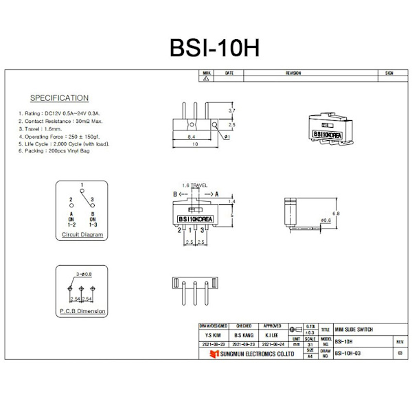 5 STK Slide Switch Vippekontakt BSI-10H BSI-10H BSI-10H