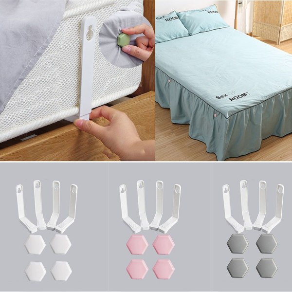 4 STK Sengelagen Clip Sheet Spænde LANG HVID LANG HVID long white