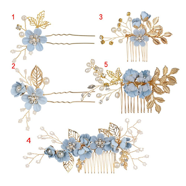 Hårkammar Blomma hårnål Brudklämmor BLÅ 3 blue 3