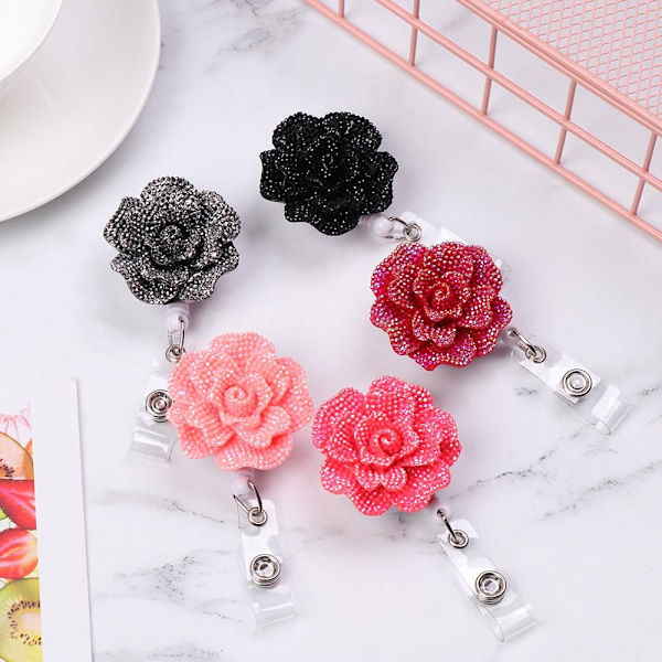 2 STK Badge Reel Rose Shape Badges Holder