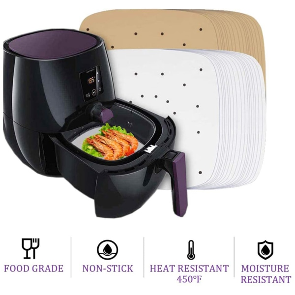 100 stk Air Fryer Liners Pergamentpapir PRIMÆR 6,5TOM Primary 6.5inch