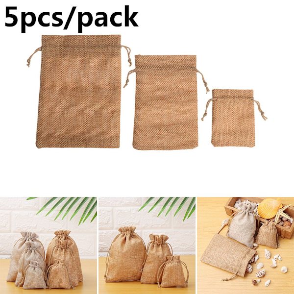 5 stk Jute Gaveposer Snørepose Candy Organizer BEIGE beige 13x18cm
