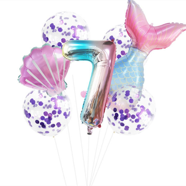 7 stk/parti Havfruehaleballonnummer folieballoner 7 7 7