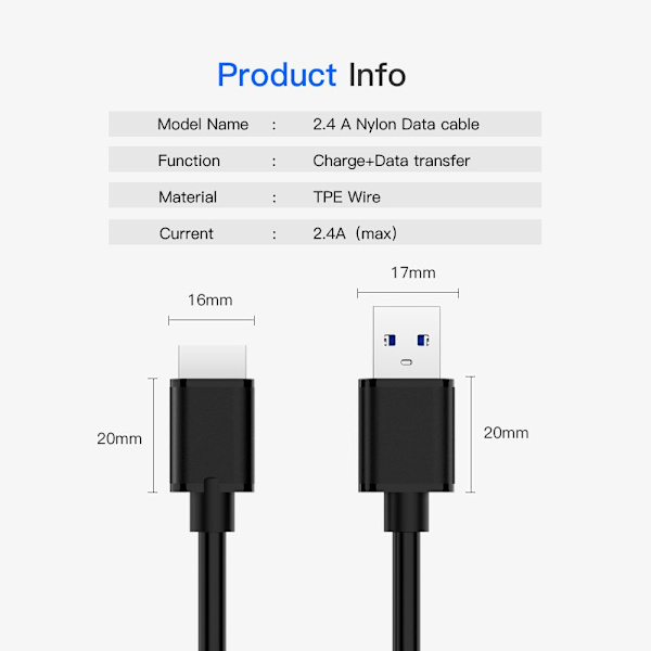 USB 3.0 til Micro B-kabel Dataledning 0,5M 0.5m