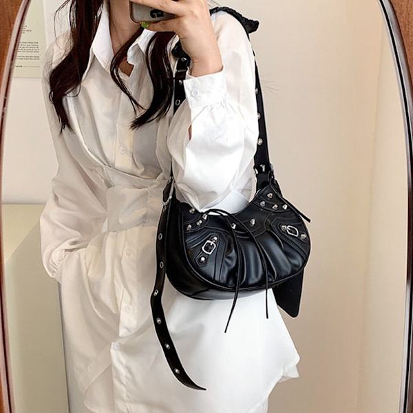 PU-lädernit dubbad axelväska Designer Crossbody-väska White