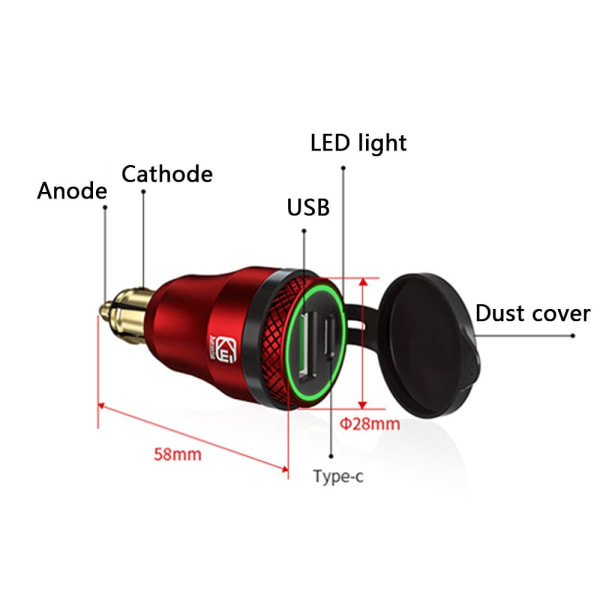 USB Lader Adapter QC 3.0 Hurtiglader RØD BLÅ RØD BLÅ Red Blue