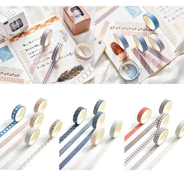 5Ruller/boks maskeringstapesett Washi Tape 7 7 7