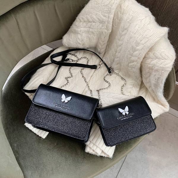 Fashion Butterflies Bag PU Axelväska Handväskor WHITE L white L