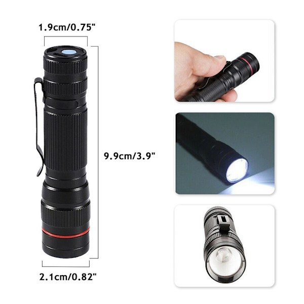 Mini Zoom lommelykt Pen Clip Opplyst lommelykt Camping