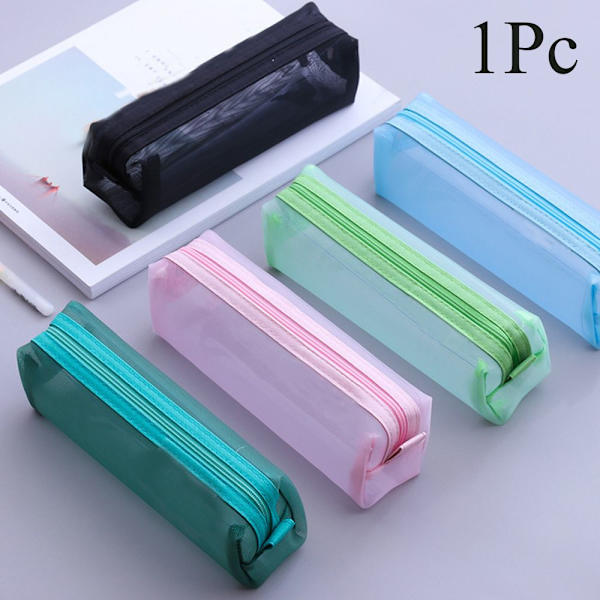Glidelås Blyantveske Mesh Pen Bag Kosmetisk oppbevaring CERULEAN cerulean
