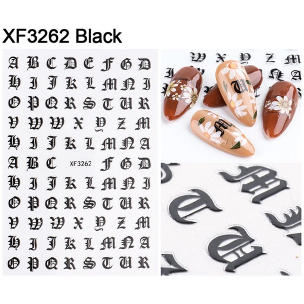 Spikdekaler Alfabetet bokstäver självhäftande dekaler SVART Black