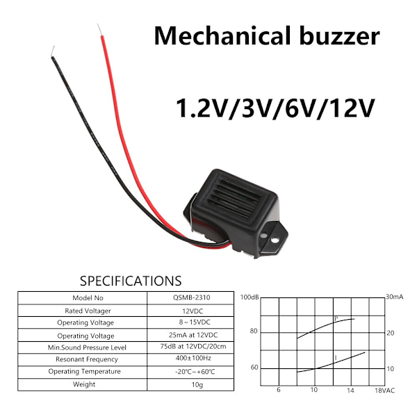 1st Elektroniskt summerlarm Mekanisk summer Constant Tone 12V 12V
