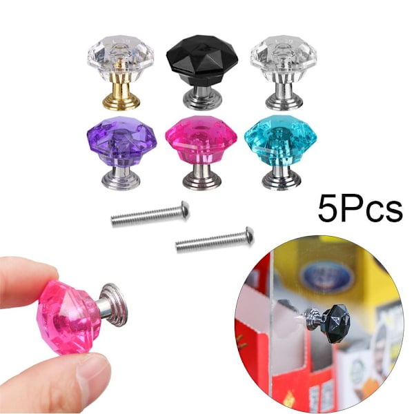 5 STK Diamond Shape Trekk Håndtak Krystallglass Knotter Skap black