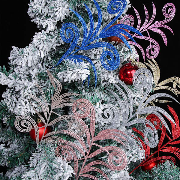 Jule Gull Powder Leaf Glitter Spiky Feather Leaf SØLV silver