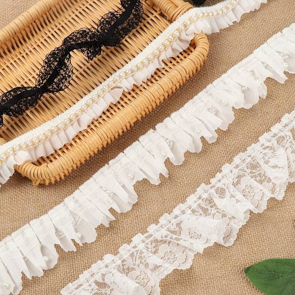3D plissert mesh blondestoff volangstrim 4