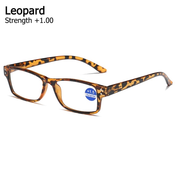 Anti-UV Blue Rays Glasögon Datorglasögon LEOPARD STYRKA leopard Strength +1.00-Strength +1.00