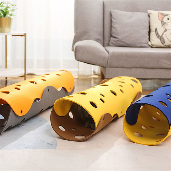 Filt Pom Skjøting Cat Tunnel GRÅ-GUL GRÅ-GUL grey-yellow