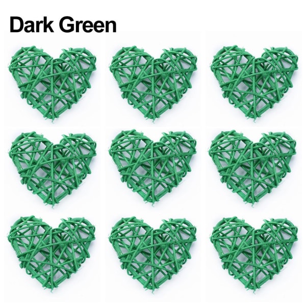 10 STK Kunstig Rattan Hjerteform MØRKEGRØN dark green