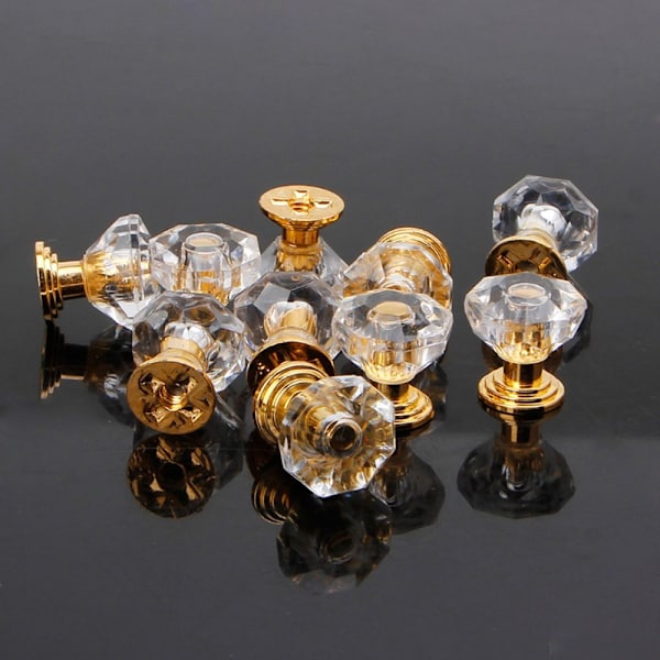 5 STK Diamond Shape Trekk Håndtak Krystallglass Knotter Skap black