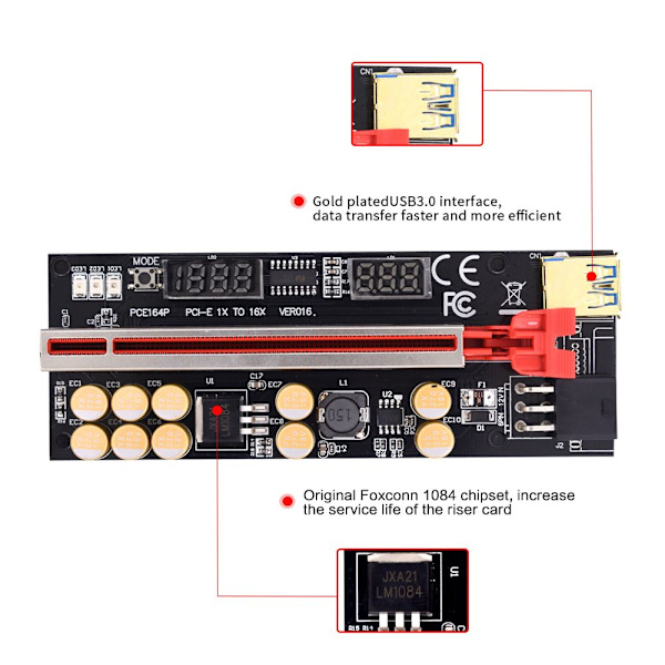 Riser Card PCI-E PUNAINEN Red