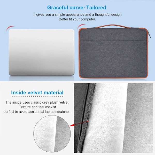 11 13 14 15,4 15,6 tommer Taske Sleeve Case Laptop GRÅ 14,1 TOMM Grey 14.1 inch