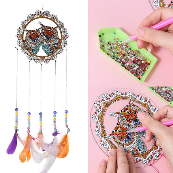 Diamantmaling Vindklokke Akryl Vindklokke KATT & SOMMERFLY Cat & Butterfly