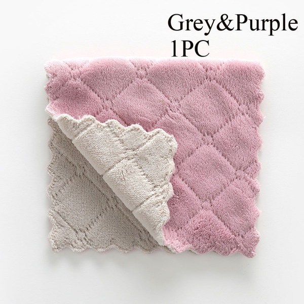 1/5 STK Rengjøringshåndkle skurepute Rene kluter GRÅ & Grey & Purple(1PC)