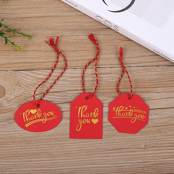 100 stk Takkemerker Kraft Gavekort RØD 07-HJERTEFORMET red 07-Heart-shaped-07-Heart-shaped