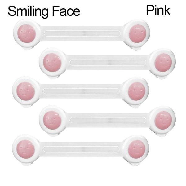 5 Styck Baby Säkerhetsskåp Lås ROSA LEENDE ANSIKTE LEENDE ANSIKTE Pink Smiling Face-Smiling Face